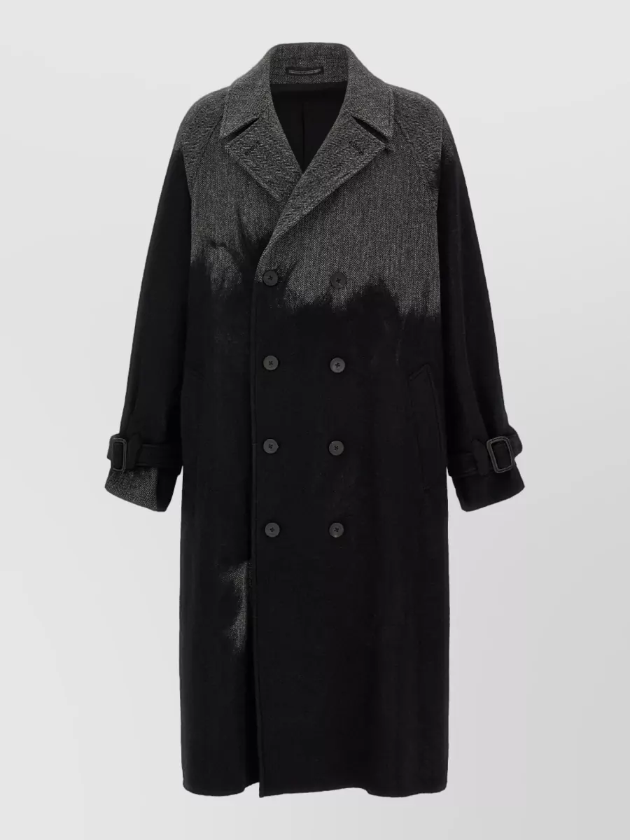Yohji Yamamoto wool shaded herringbone double-breasted long coat