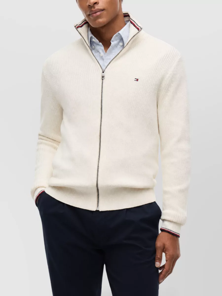 Tommy Hilfiger Cotton Ribbed Zip-Up Mock-Neck Jumper