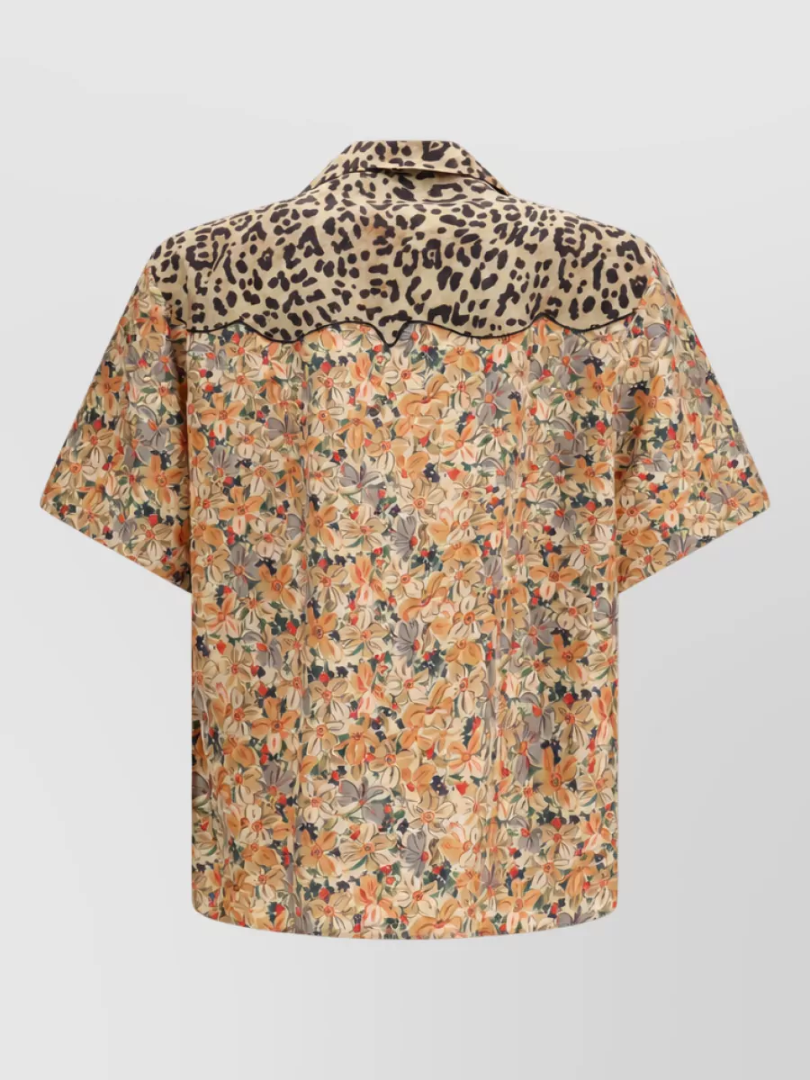 Valentino Silk Short-Sleeve Floral Leopard-Print Bowling Shirt