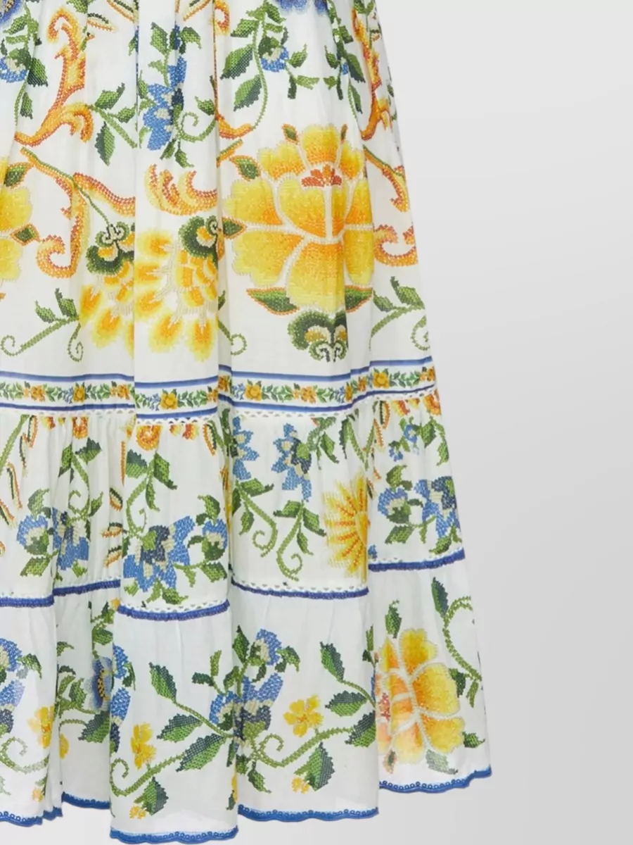 Farm Rio Cotton Floral-Print V-Neck Midi Dress