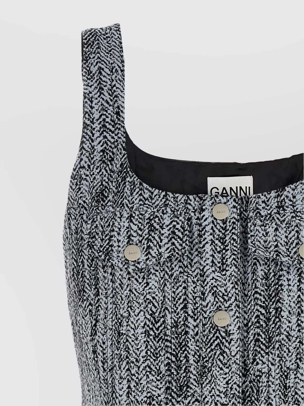 Ganni Sleeveless Scoop Neck Textured Button Dress