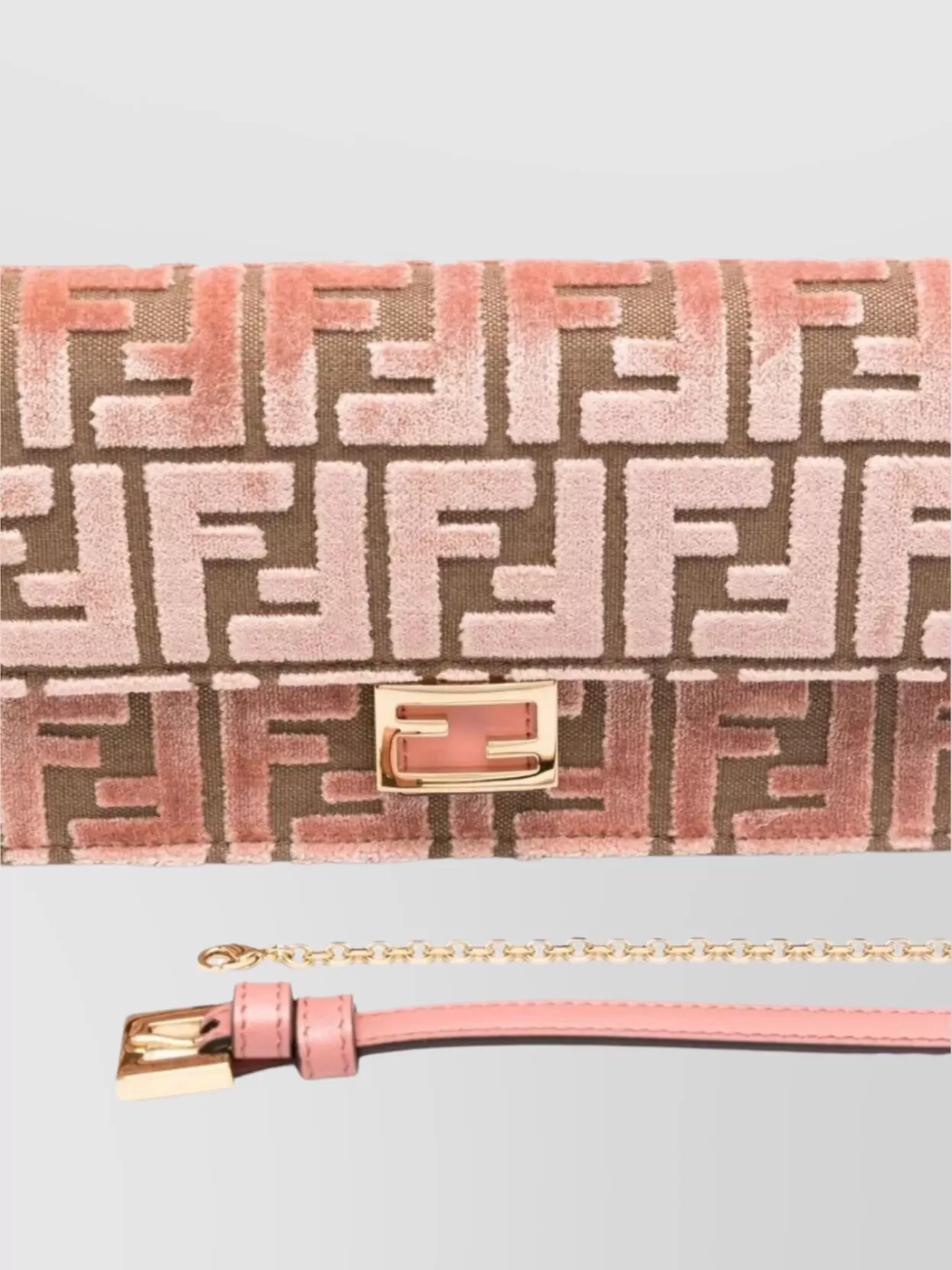 Fendi Chain Strap Jacquard Velvet Baguette