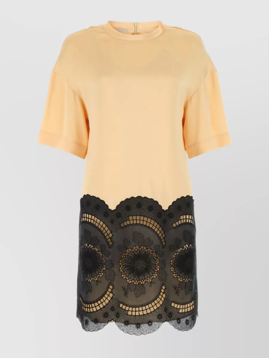 Stella Mccartney Lace Embroidered Satin Midi Dress In Cream