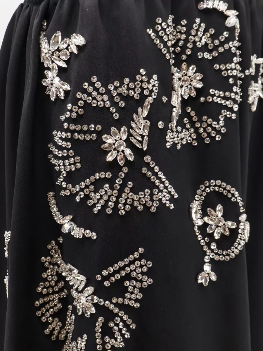 Dries Van Noten Rhinestone Ruffled Midi A-Line Skirt