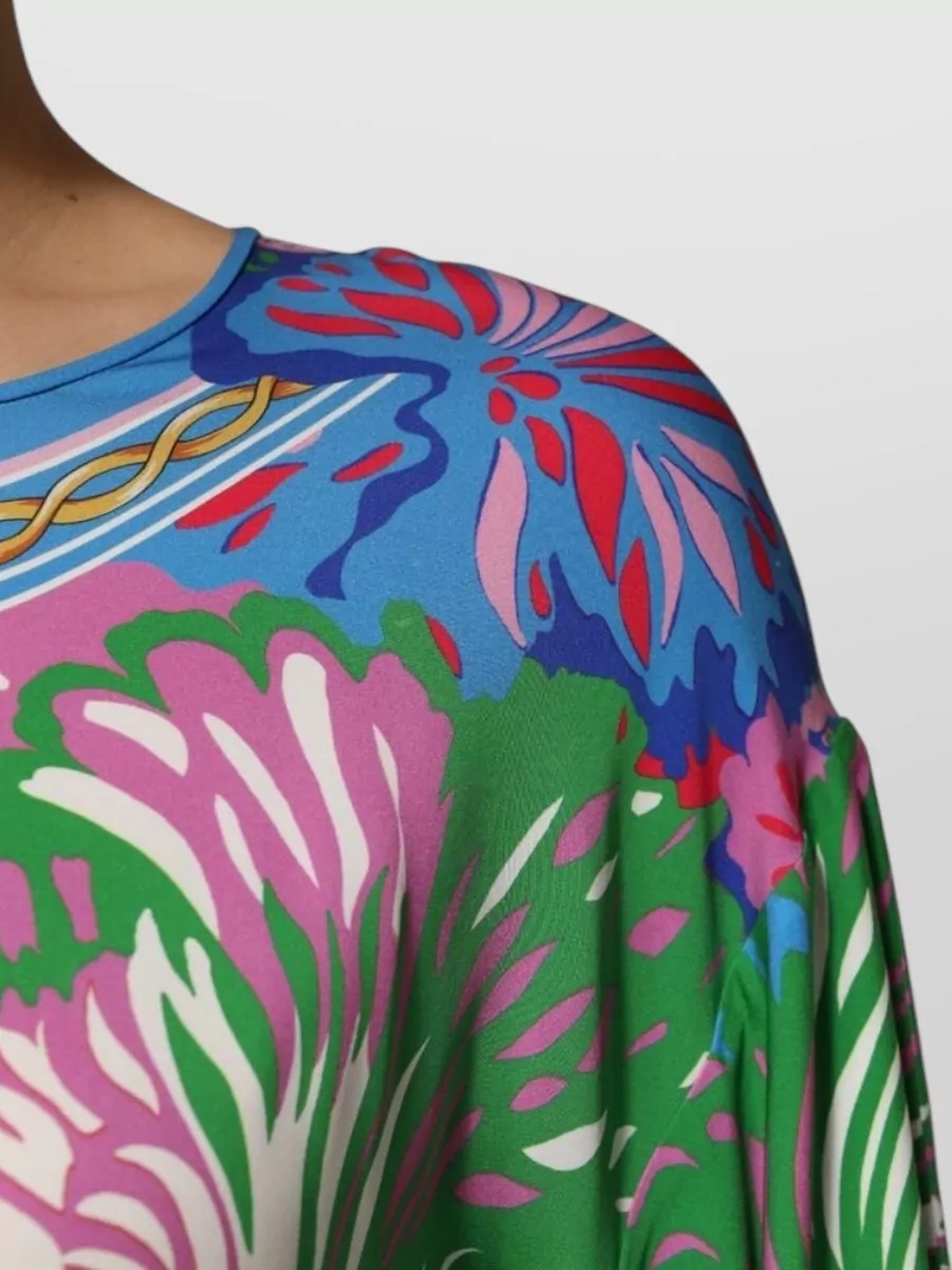 Dolce&Gabbana Silk Floral-Print Boat Neck 3/4-Sleeve Tunic Top