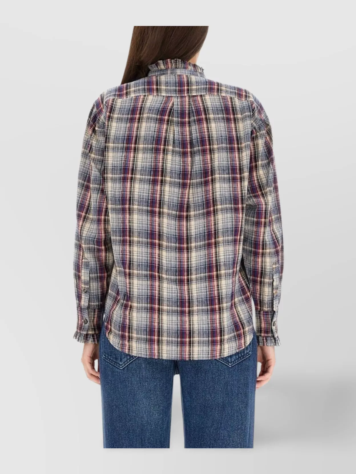 Isabel Marant Etoile Frilled Collar Checked Pattern Shirt