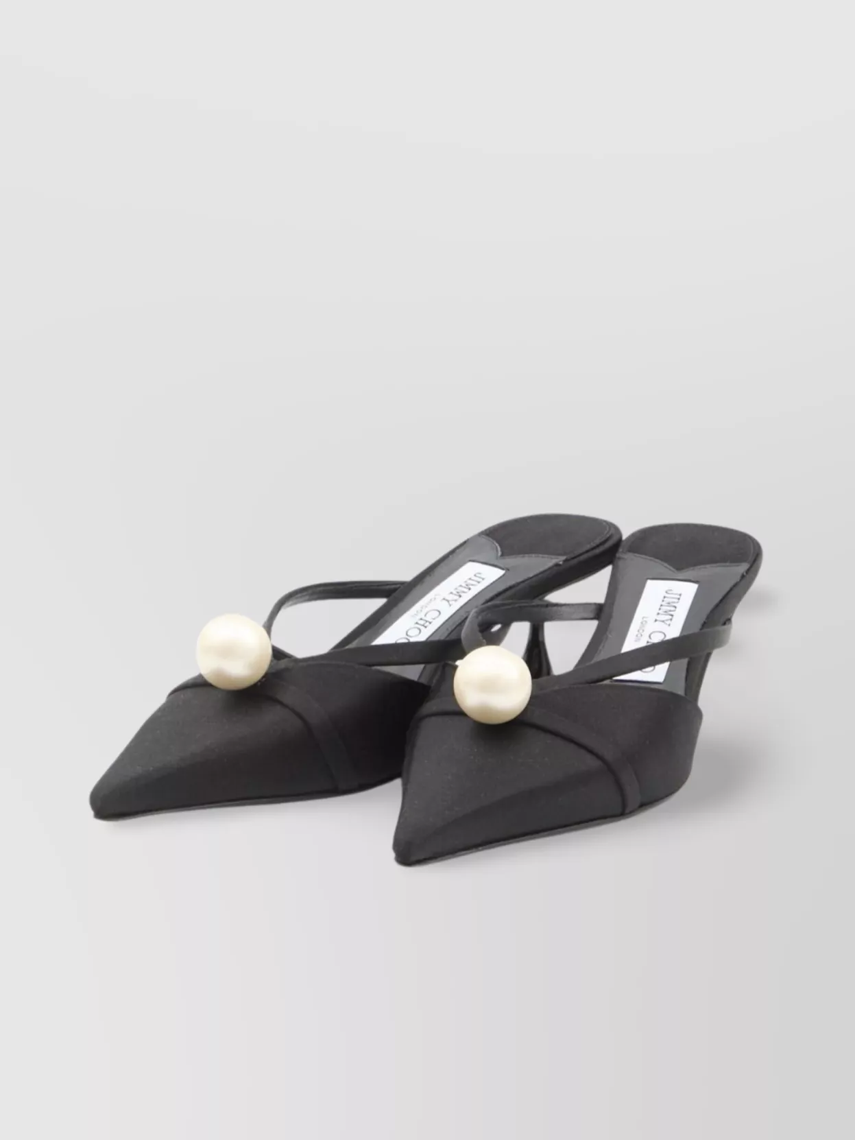 Jimmy Choo Pointed Toe Kitten Heel Sandals With Pearl Embellishment