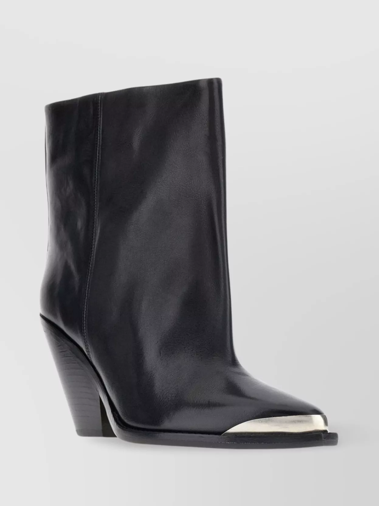ISABEL MARANT LEATHER ANKLE BOOTS WITH CONE HEEL AND METAL DETAIL