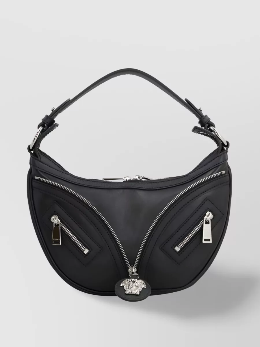 Shop Versace Repeat Small Leather Shoulder Bag In Black