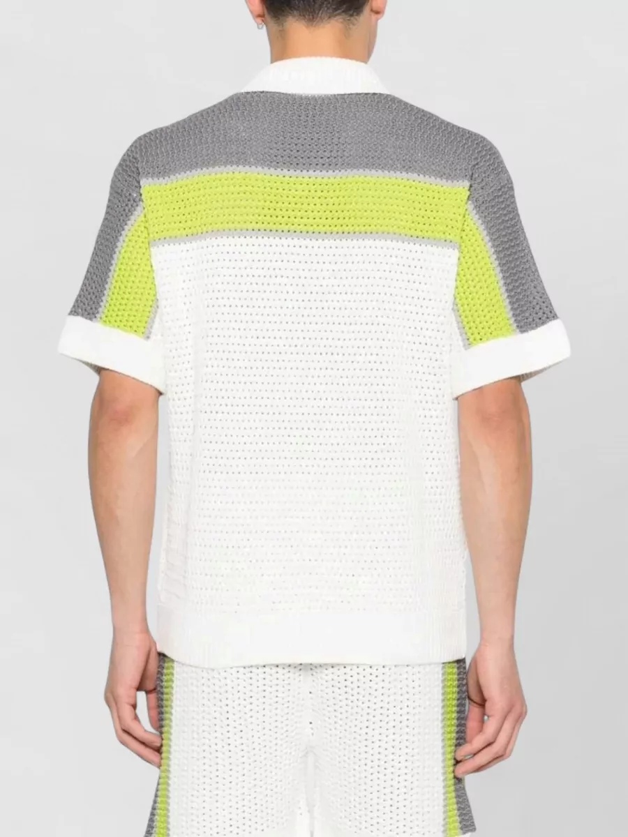 Casablanca Striped Crochet Short-Sleeve Shirt