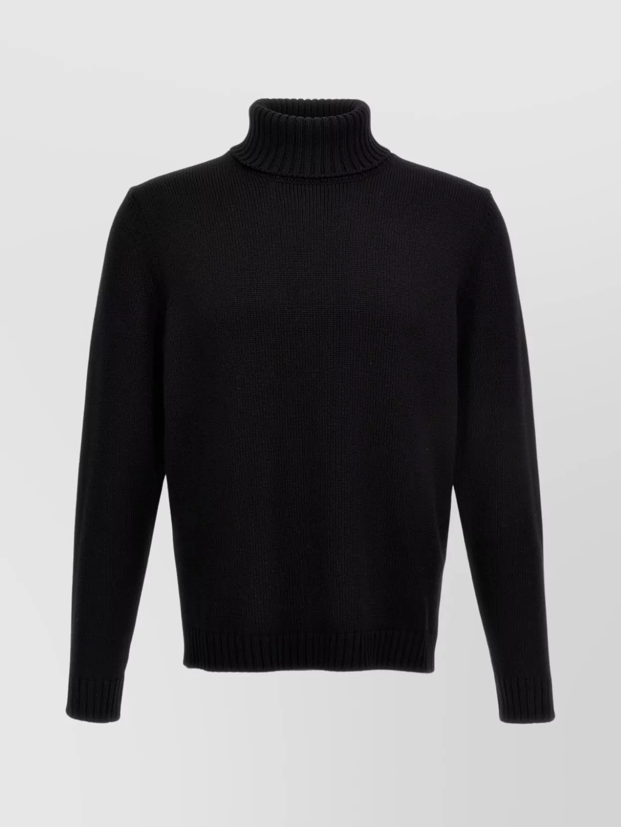 Zanone Fitted Black Wool Turtleneck Sweater With Long Cuffed Sleeves In Black