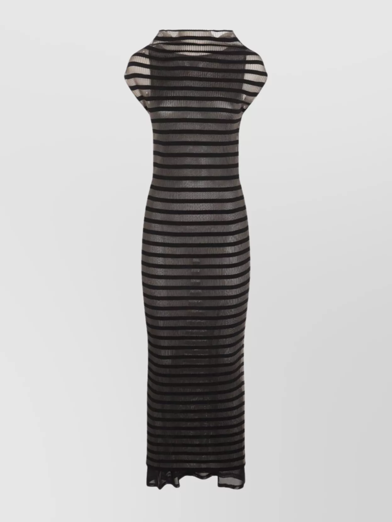 Shop Jean Paul Gaultier Striped Sheer Fabric Round Neckline Dress