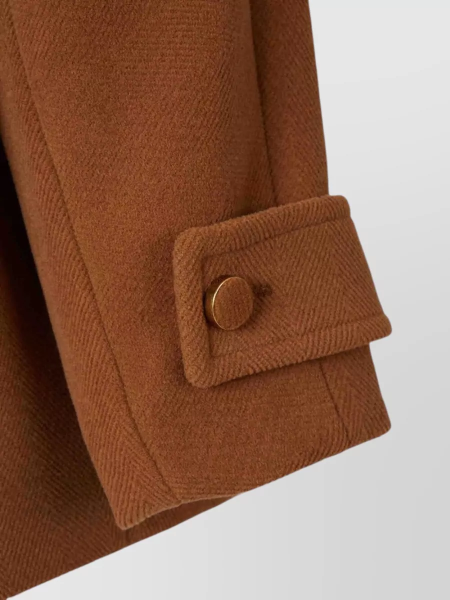 Chloé Wool Double-Breasted Herringbone Short Coat