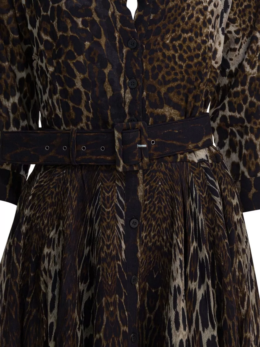 Samantha Sung Leopard-Print Wool Midi Dress