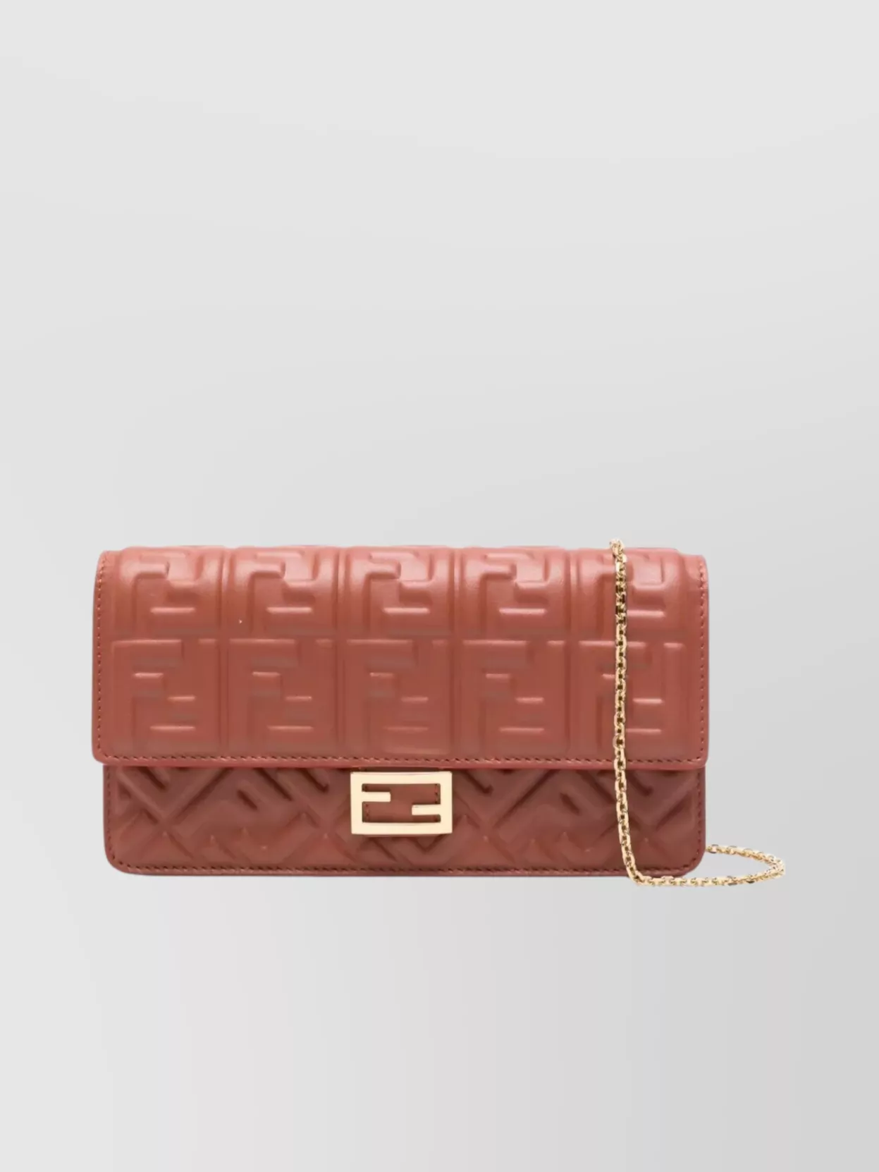 Fendi Wallet On Chain Uette In Nappa Leather With Ff Motif Accessories In Brown