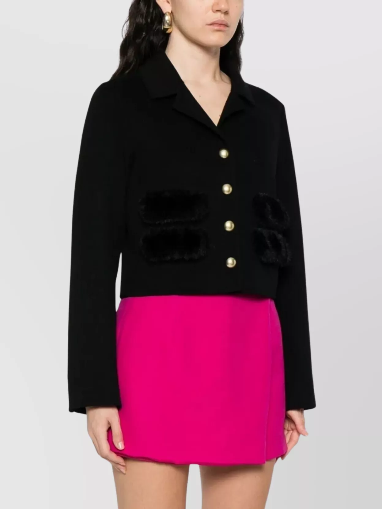 Ermanno Firenze Jacket With Faux Fur Pockets And Gold Buttons