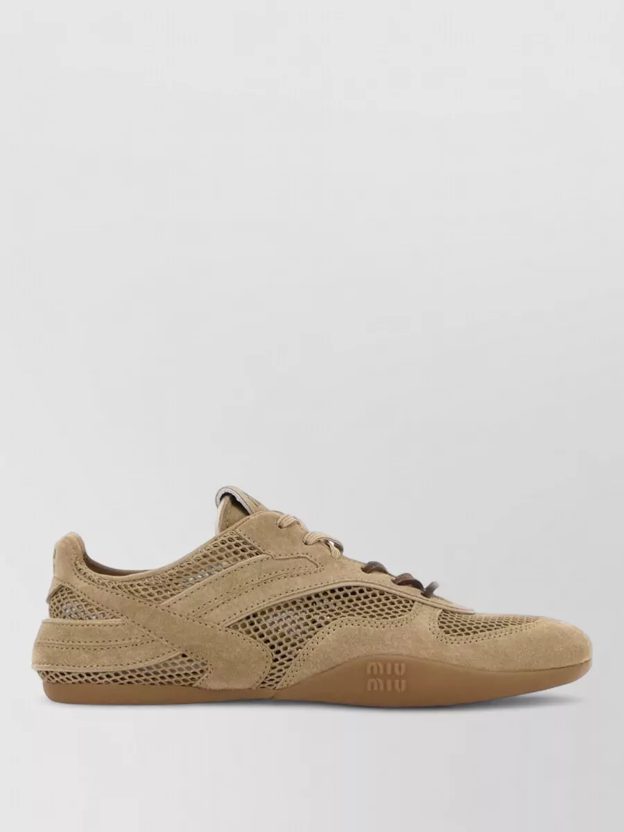 Miu Miu Suede Mesh Sneakers Featuring Rubber Sole
