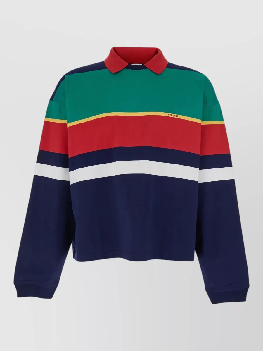 Versace striped cotton long-sleeve polo shirt