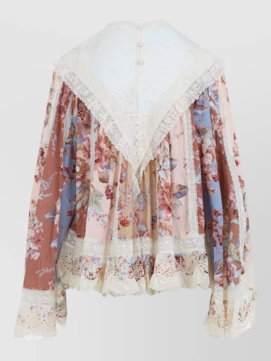 Zimmermann Cotton Floral-Print Lace-Trim Blouse
