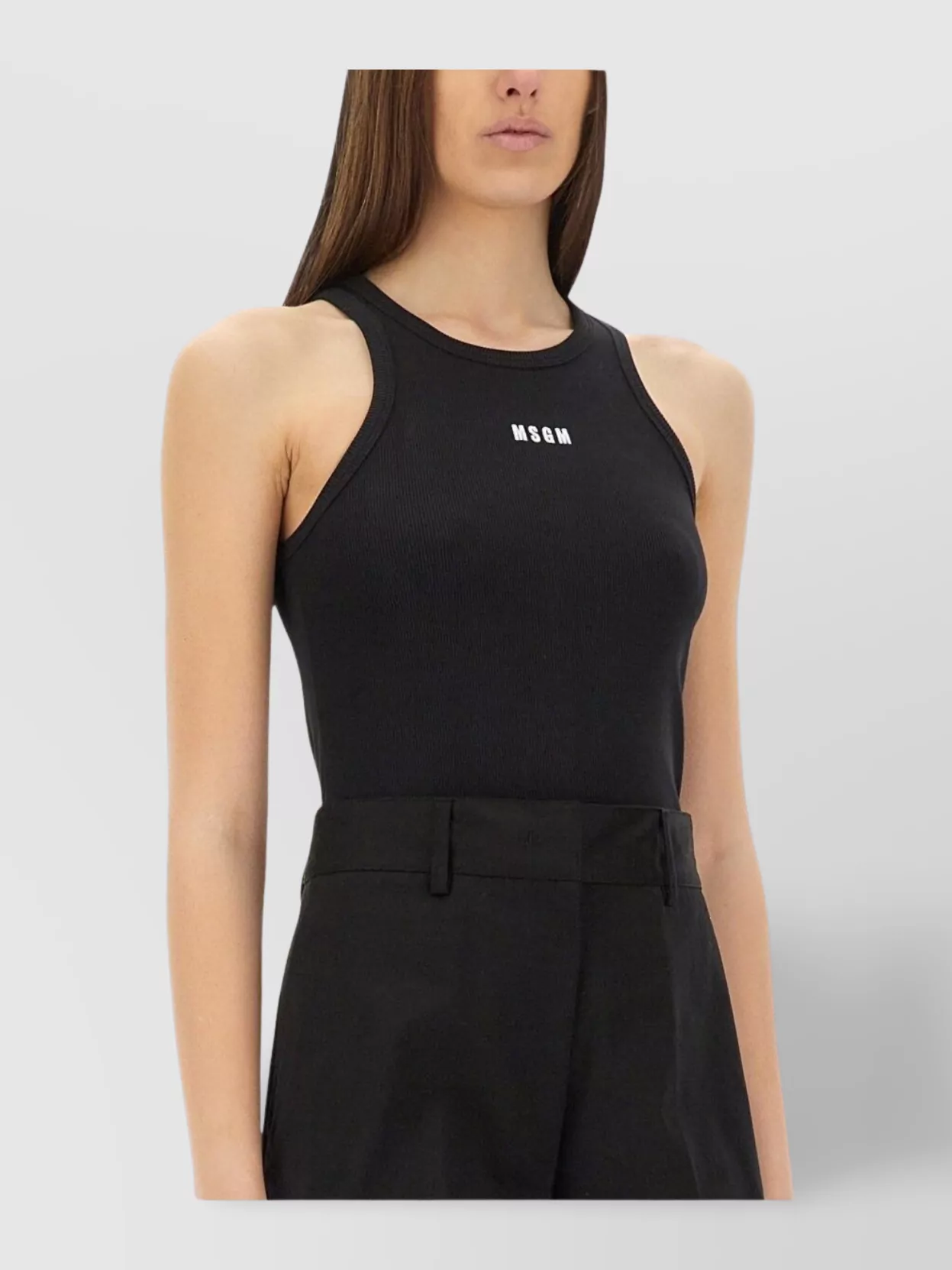 Msgm Logo Ribbed Texture Slim Fit Tops