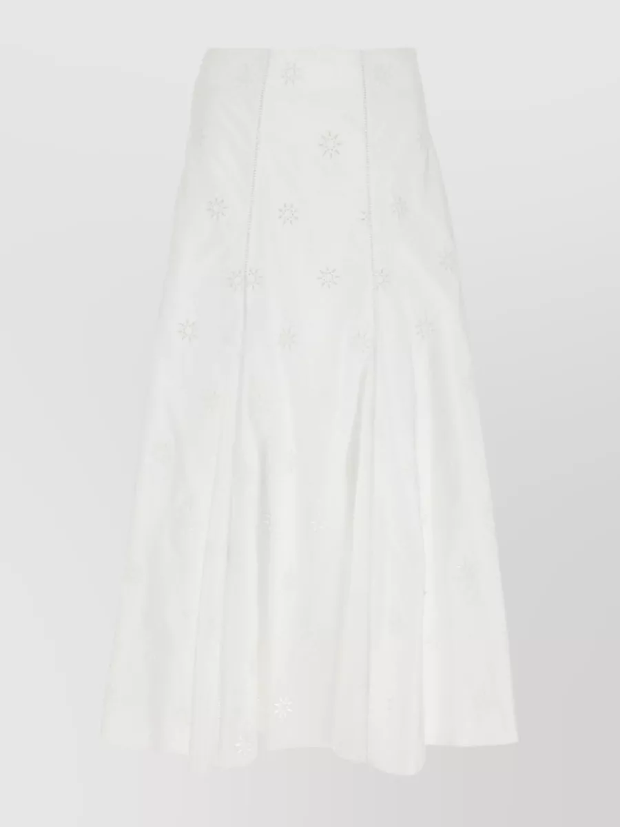 Shop Chloé Sun-shaped Cut-out Cotton Poplin Skirt In White