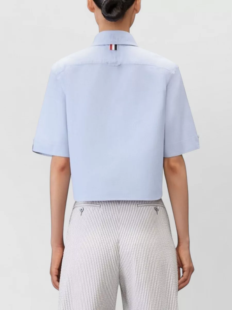 Thom Browne Cropped Cotton Shirt Boxy Fit Patch Pocket