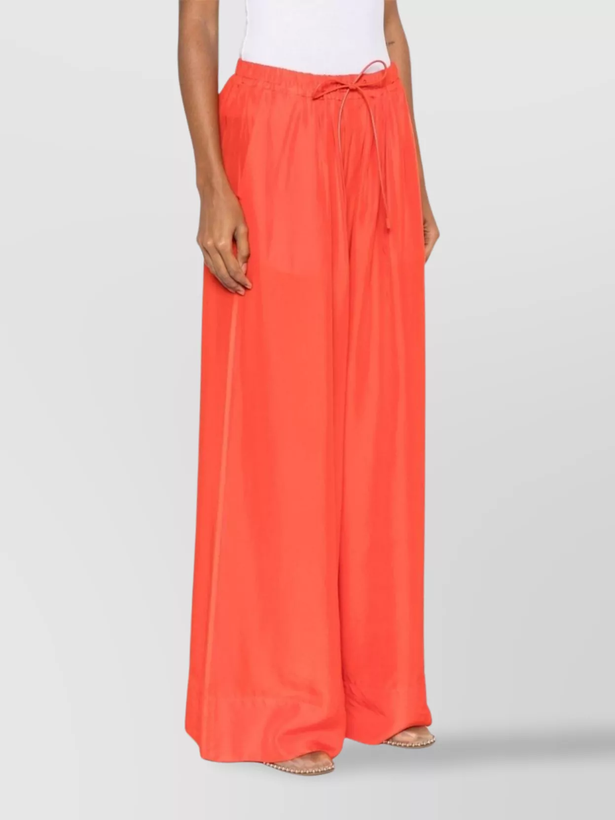 Shop Forte Forte Wide-leg Silk Trousers With Drawstring