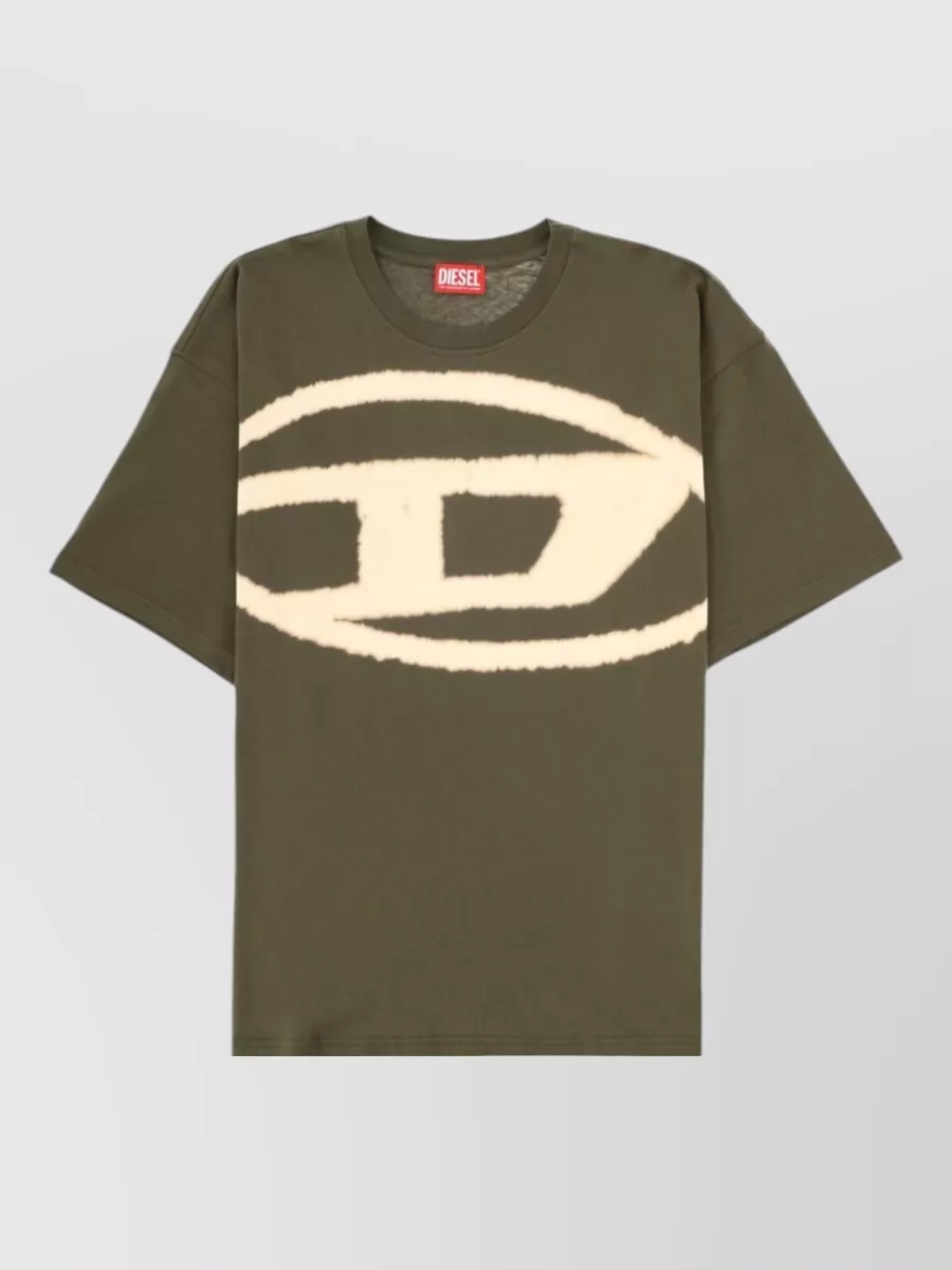 Diesel Relaxed-fit logo-print t-shirt — The olive tie-dye logo tee echoes the jacket’s olive and safety-orange energy while the boxy cut sits clean under a bomber for a cohesive street-led palette and silhouette.