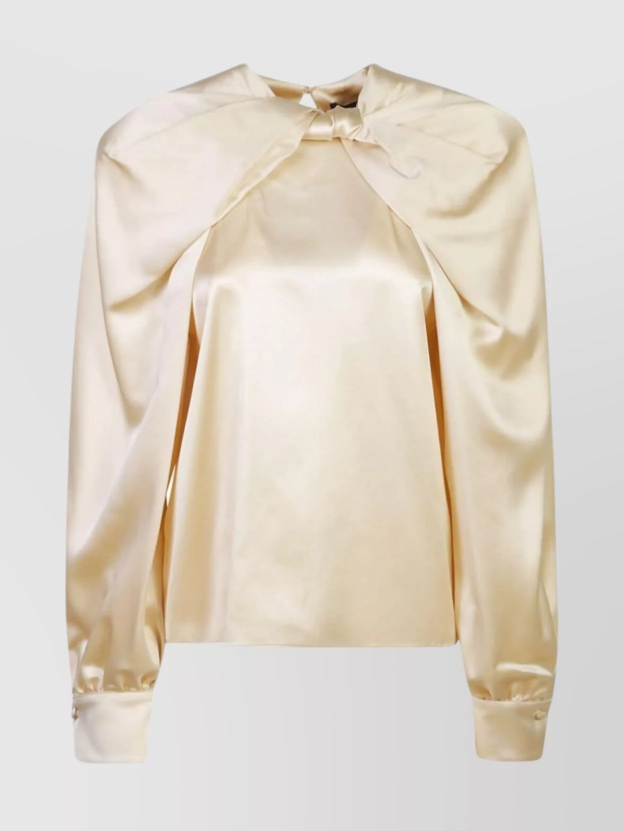 Max Mara Satin Tie Neck Long Sleeve Top In Neutral