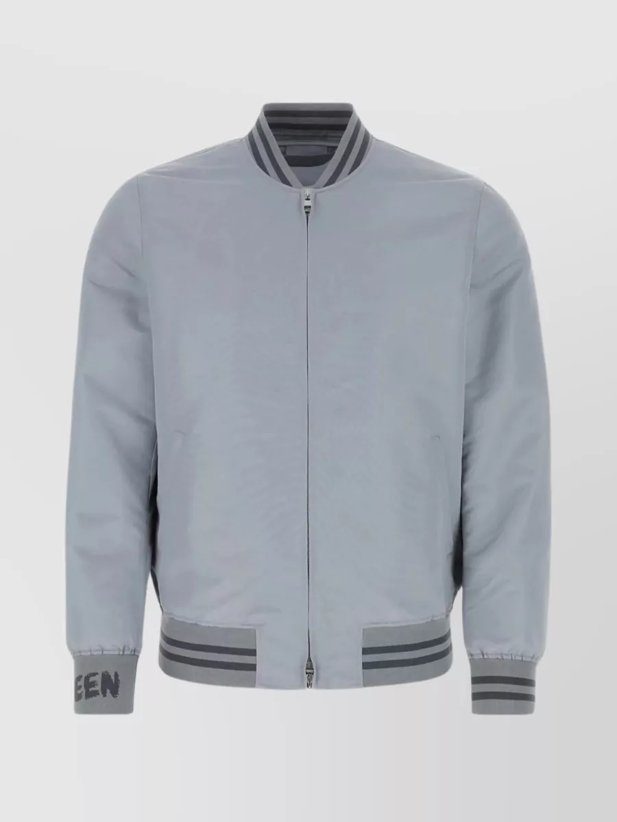 Shop Alexander Mcqueen Contrasting Bands Polyester Bomber In Blue