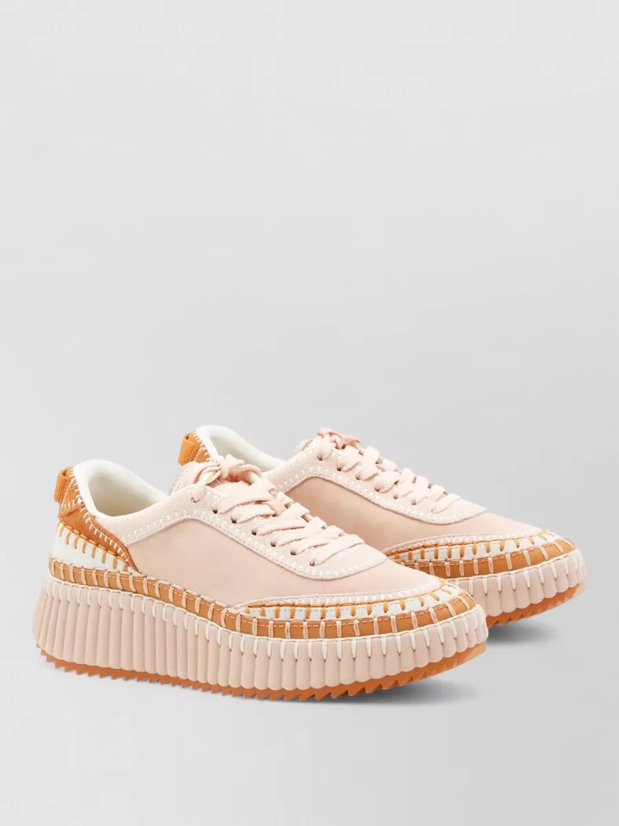 Chloé Low Top Sneakers Featuring Contrast Stitching And Textured Sole In Multi