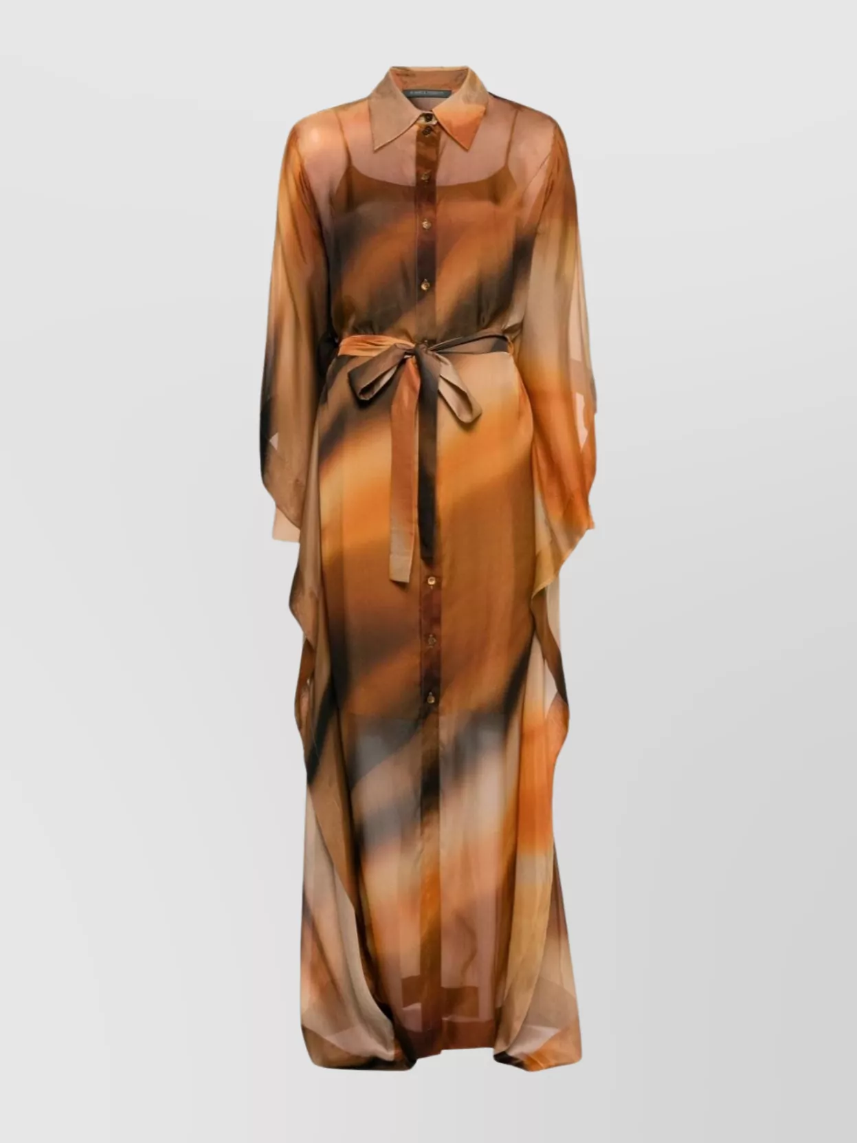 Alberta Ferretti Belted Waist Layered Silk Dress In Brown