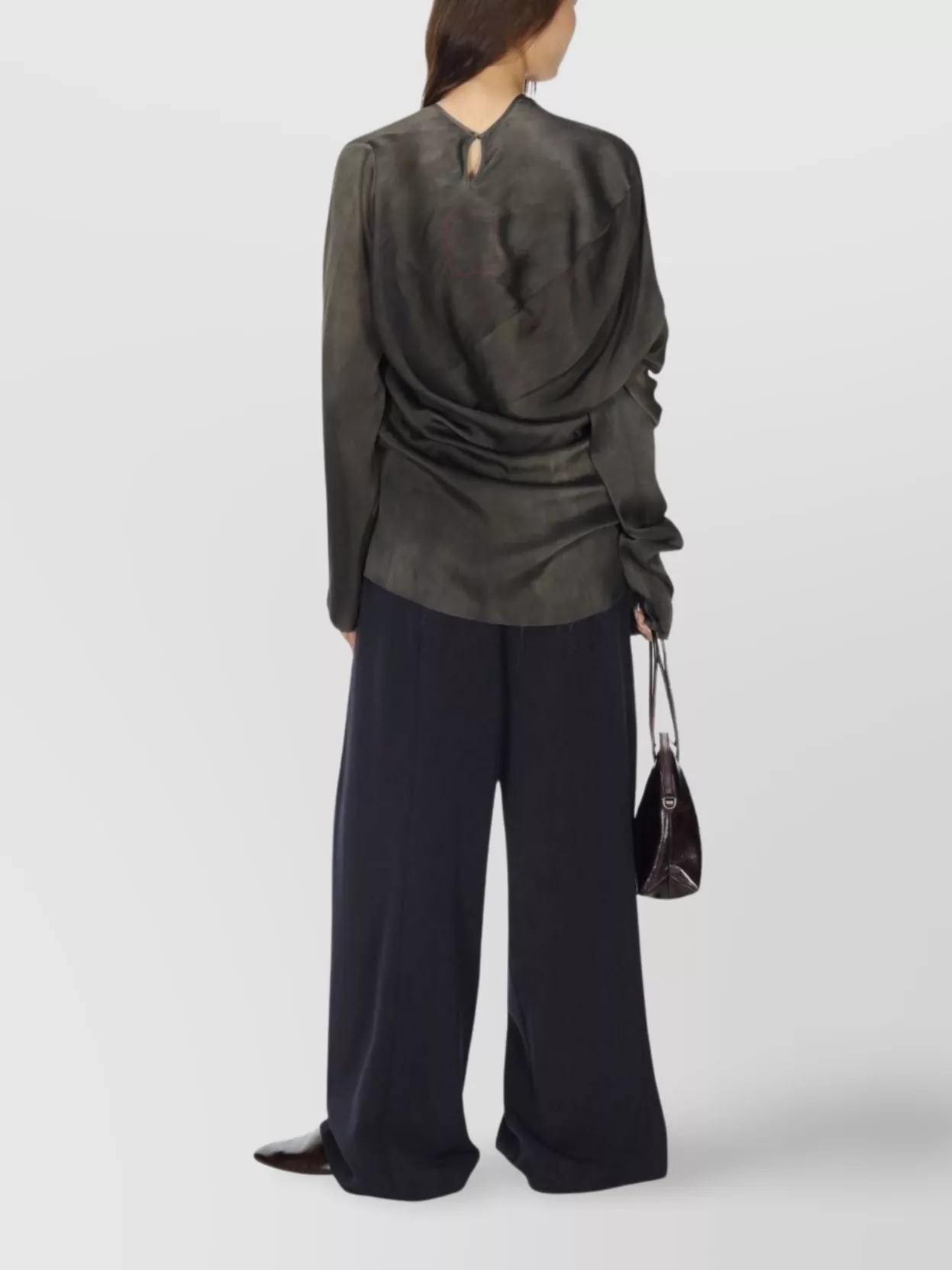 Uma Wang Asymmetric Draped Silk Blend Long Sleeve Top