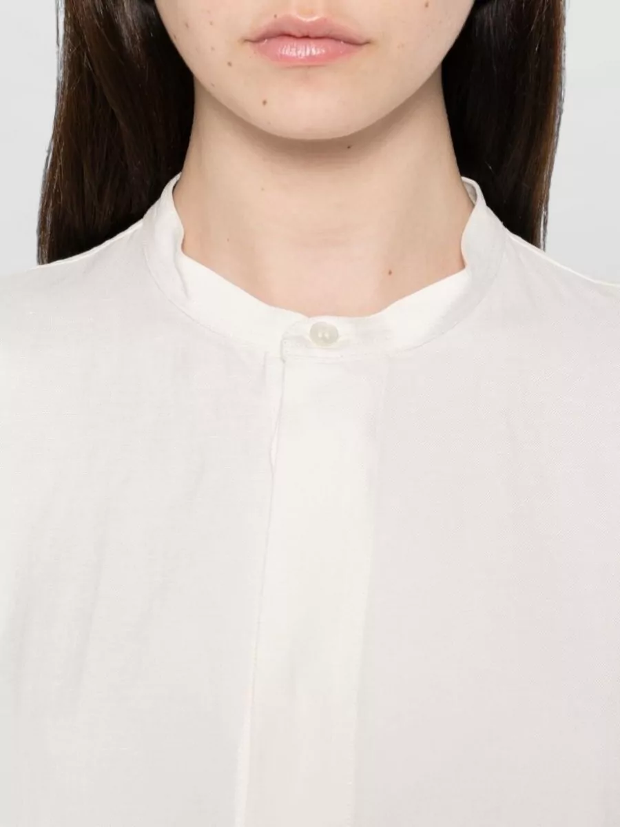 Studio Nicholson Karst Linen Blend Collarless Long Sleeve Shirt