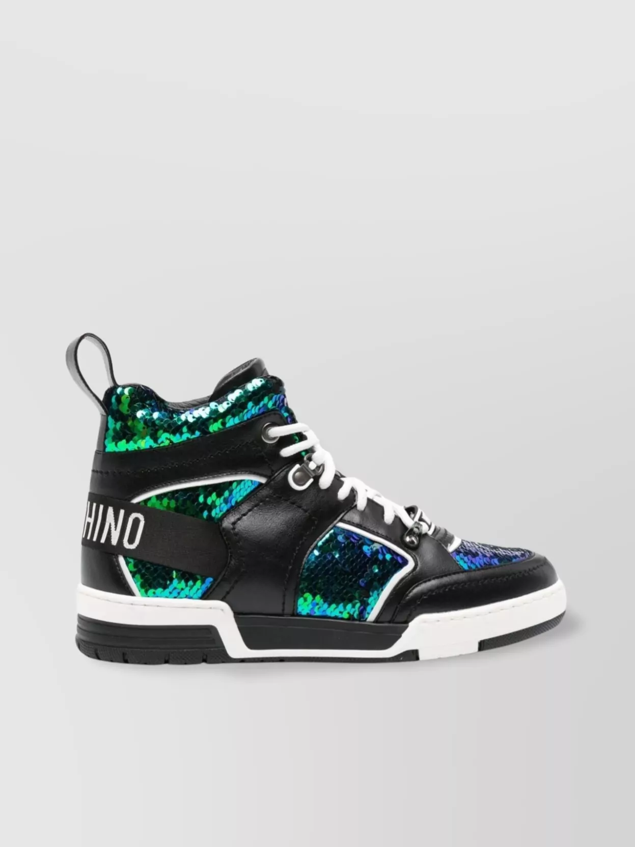 Shop Moschino Iridescent High-top Sneakers With Flat Rubber Sole In Blue