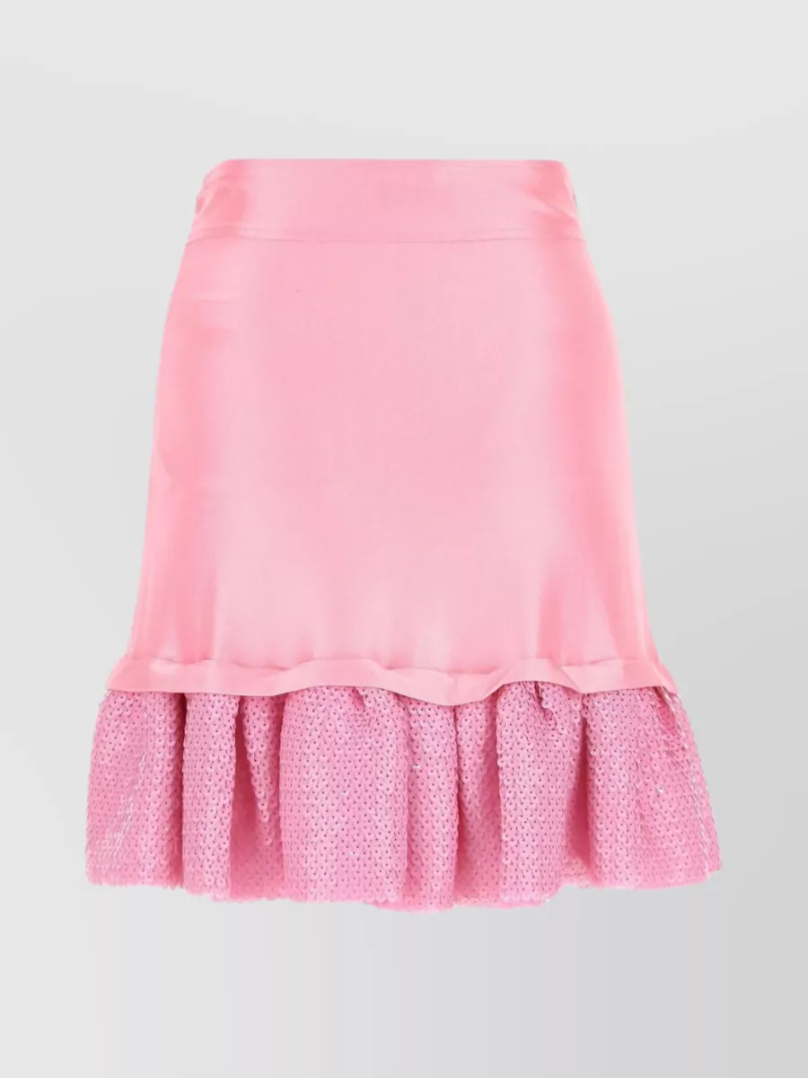 Shop Rabanne Mini Skirt With Ruffle Hem And High Waist In Pink