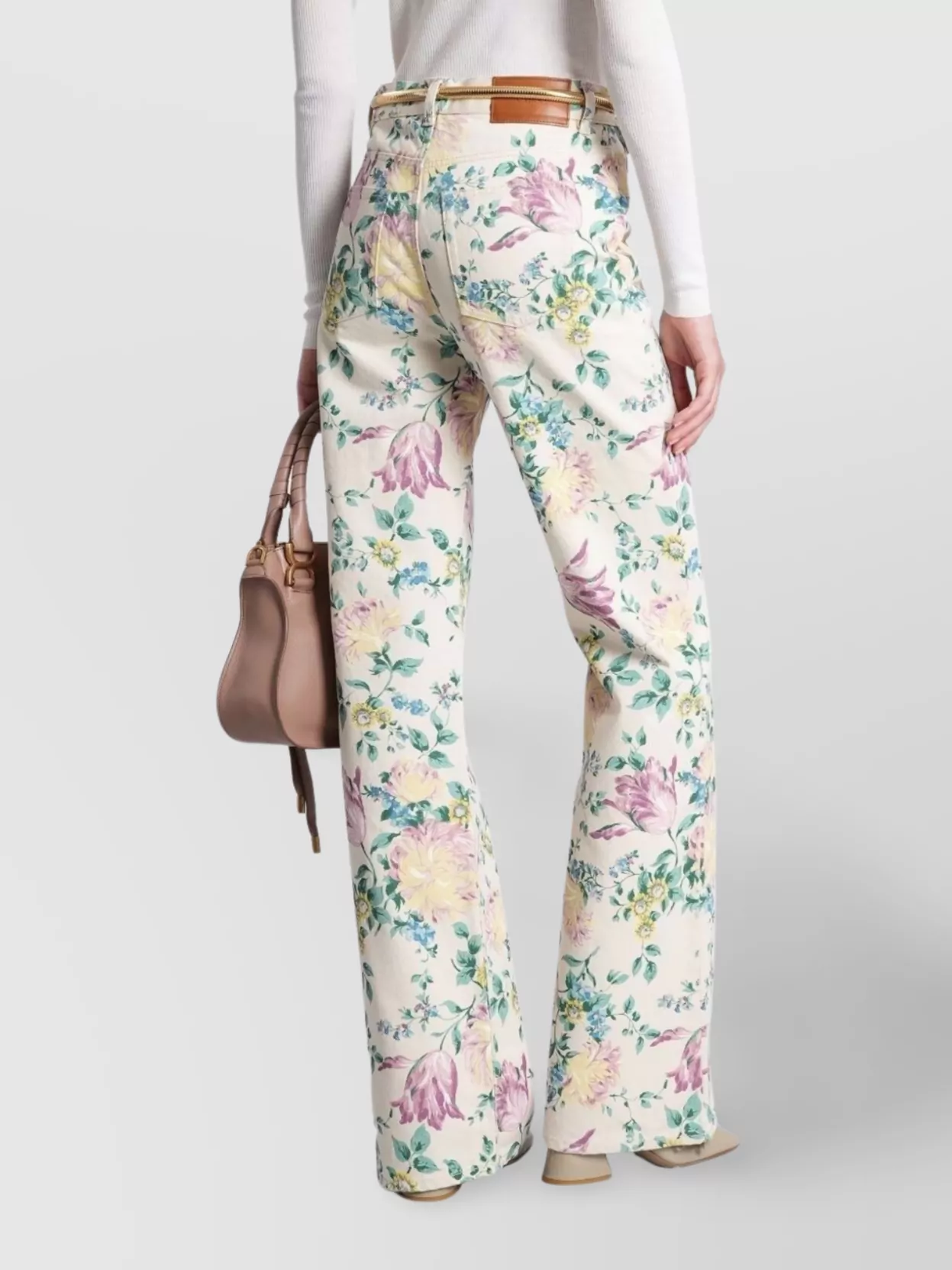 Chloé Floral Print High Waist Flared Jeans