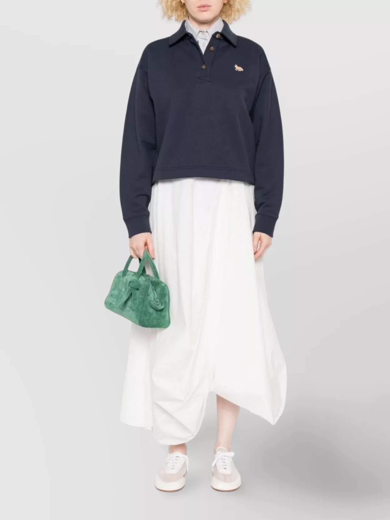 Maison Kitsuné Baby Fox Cropped Polo Sweatshirt In Blue