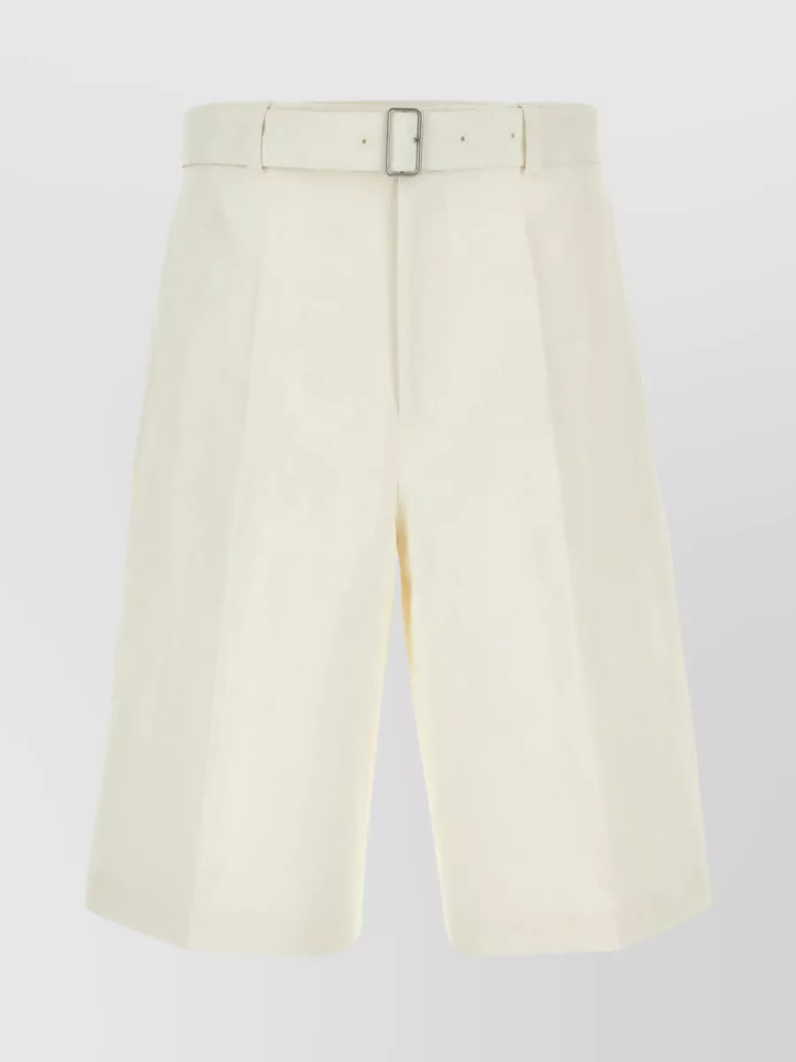 Shop Jil Sander Front Pleats Linen Bermuda Shorts In Cream