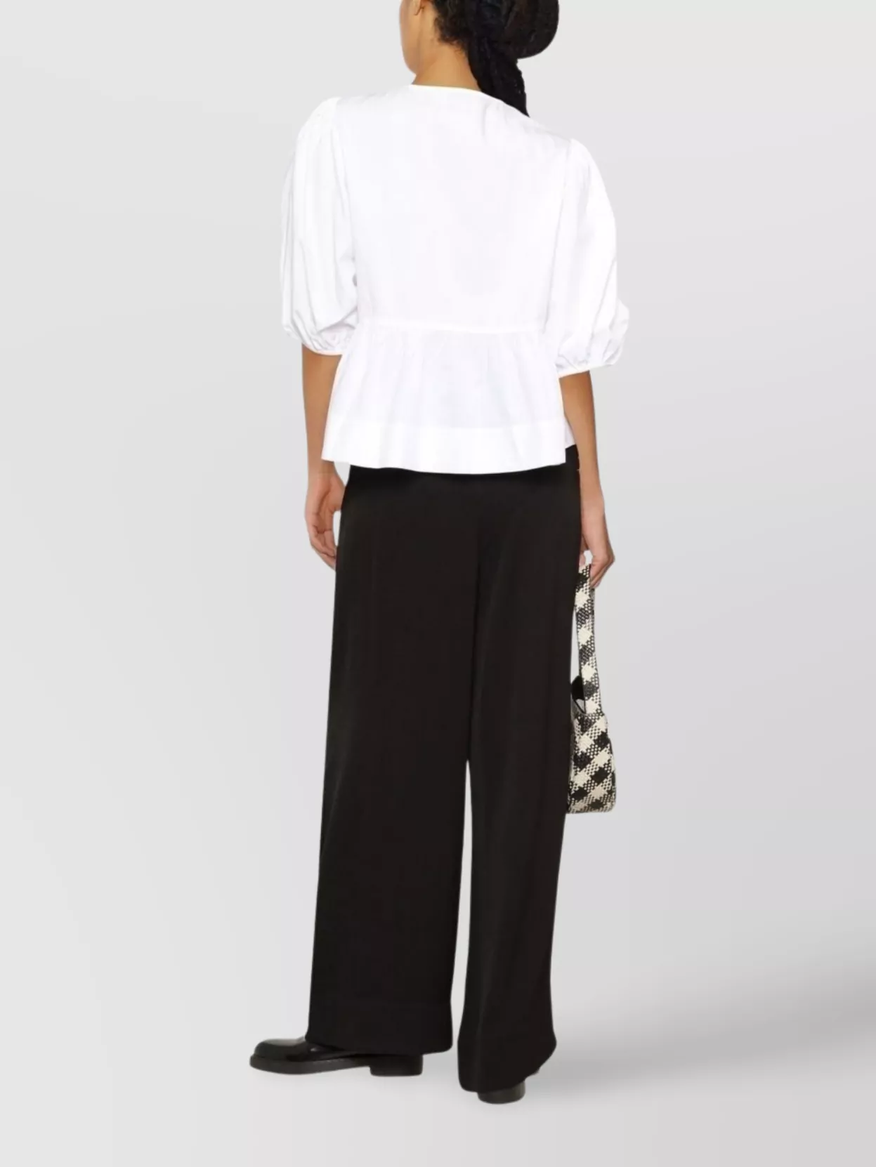 Ganni Crewneck Cotton Peplum Top Flounces