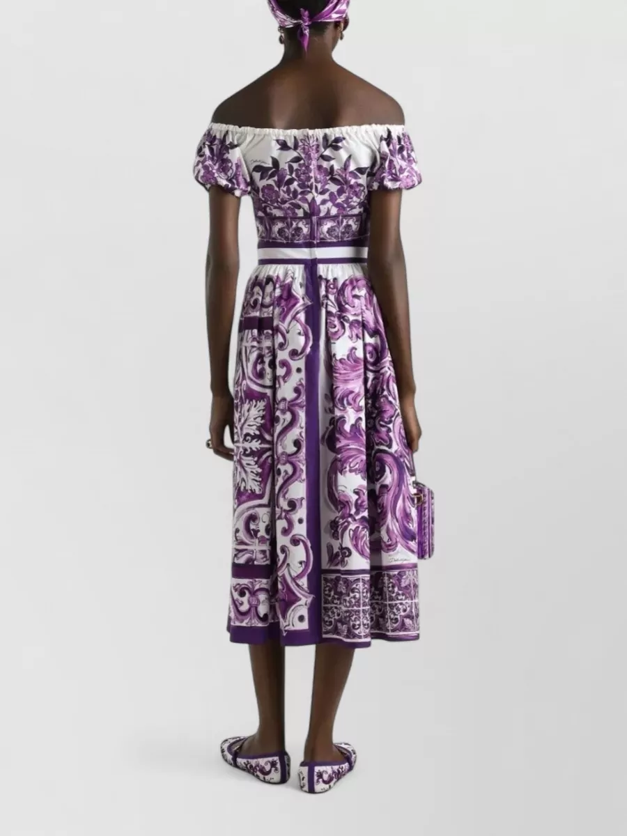 Dolce&Gabbana Majolica Off Shoulder Cropped Top Knot Detail