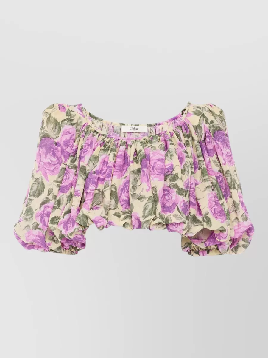 Chloé Printed silk cropped blouse