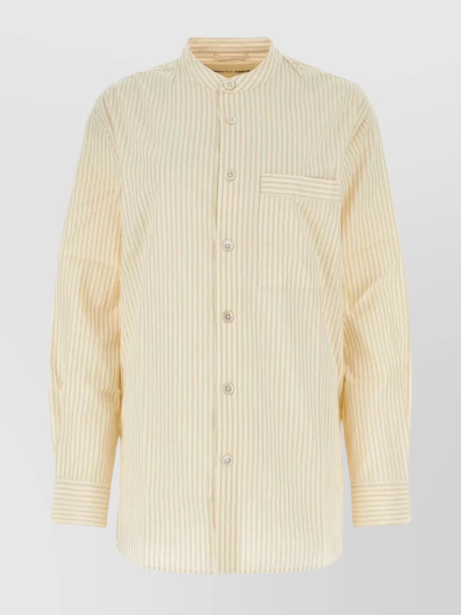 Shop Tekla Striped Embroidered Cotton Sleep Shirt In Beige