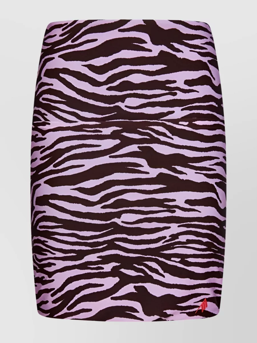 Shop Attico Zebra Print Logo High-waisted Skirt In Pink