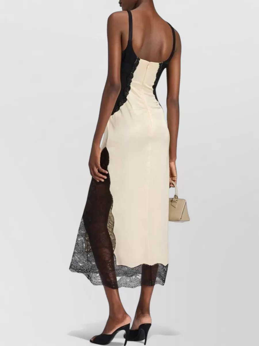 The Attico Lace-Trim Satin Midi Dress