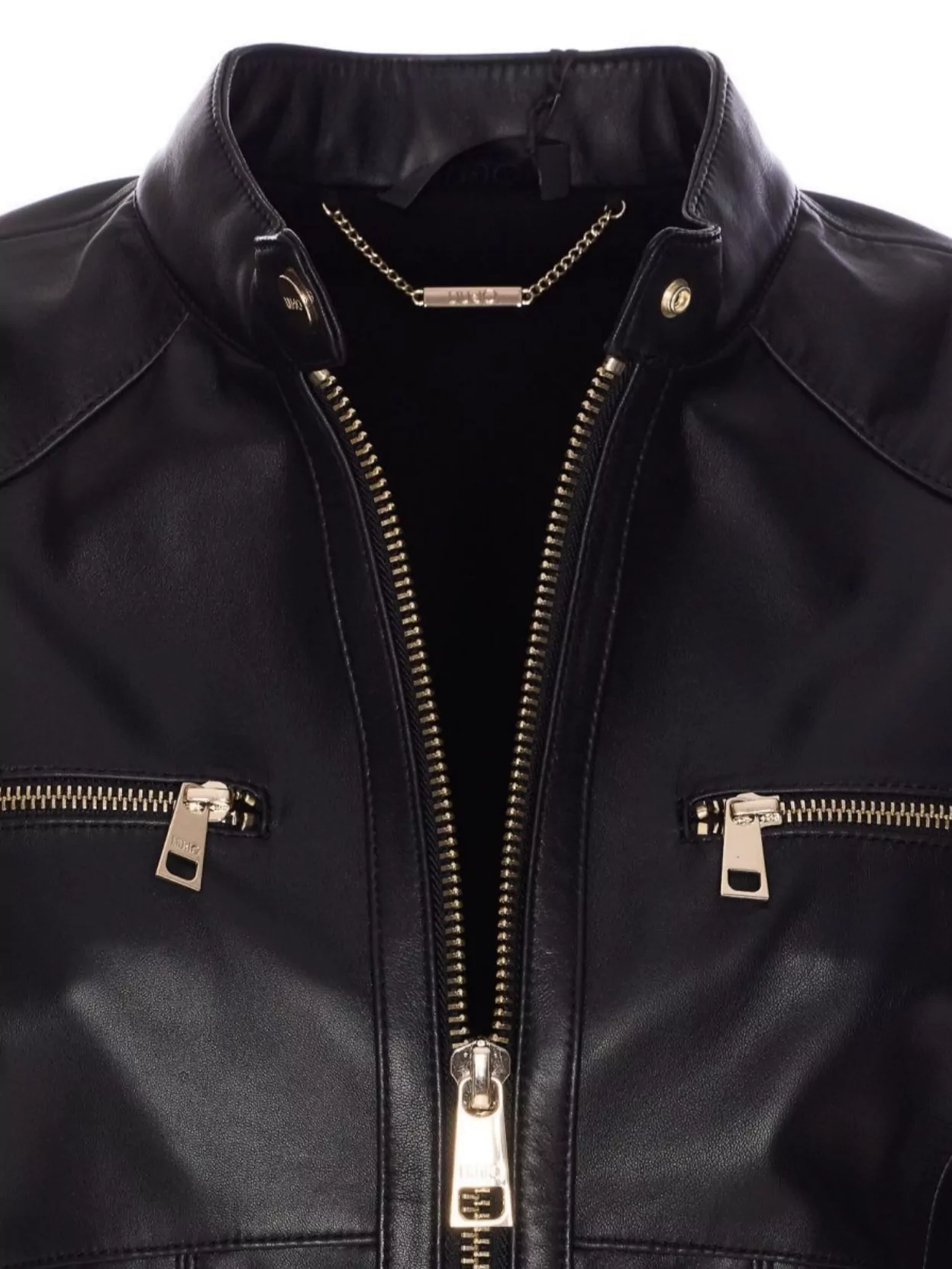 Liu •jo Leather Jacket With High Collar And Metal Hardware