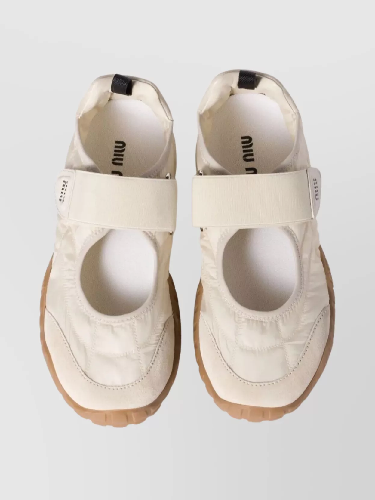 Miu Miu Technical Fabric And Suede Ballerina Shoes In Neutral