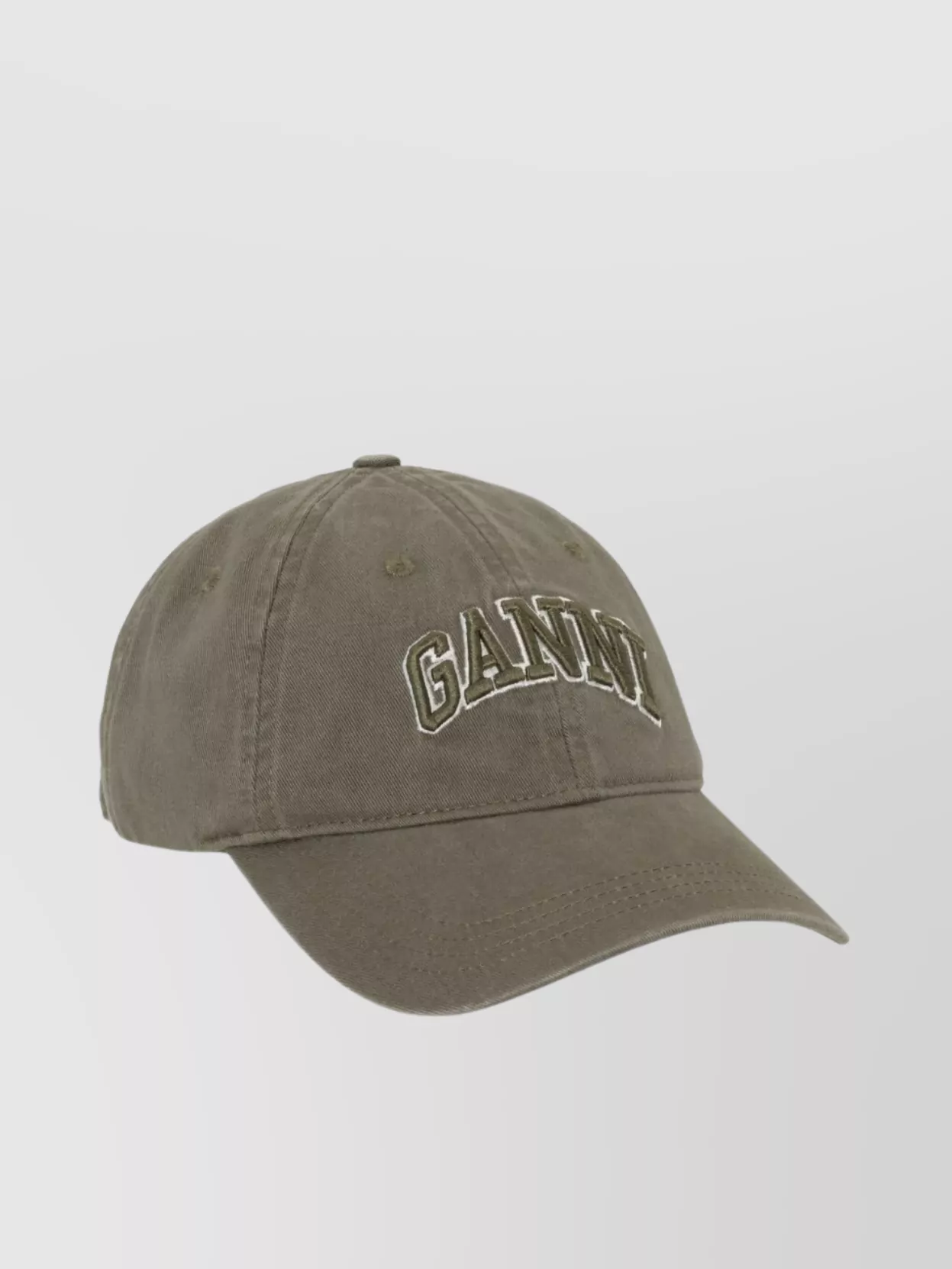 【GANNI】LOGO EMBROIDERED BALL CAP-Brown Ganni Logo-Embroidered Cotton-Canvas Baseball Cap