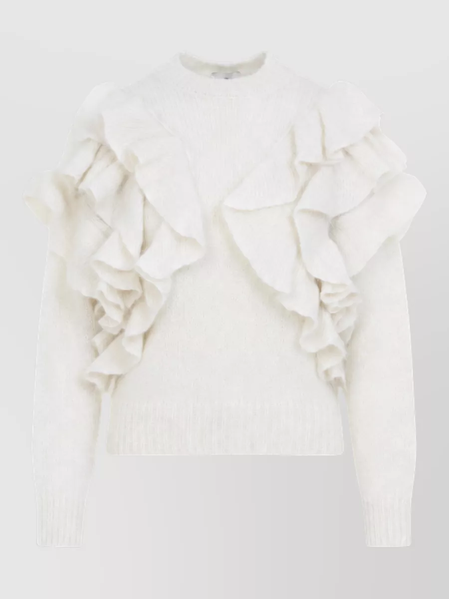 Elisabetta Franchi Mohair Ruffled Short-Sleeve Turtleneck Sweater