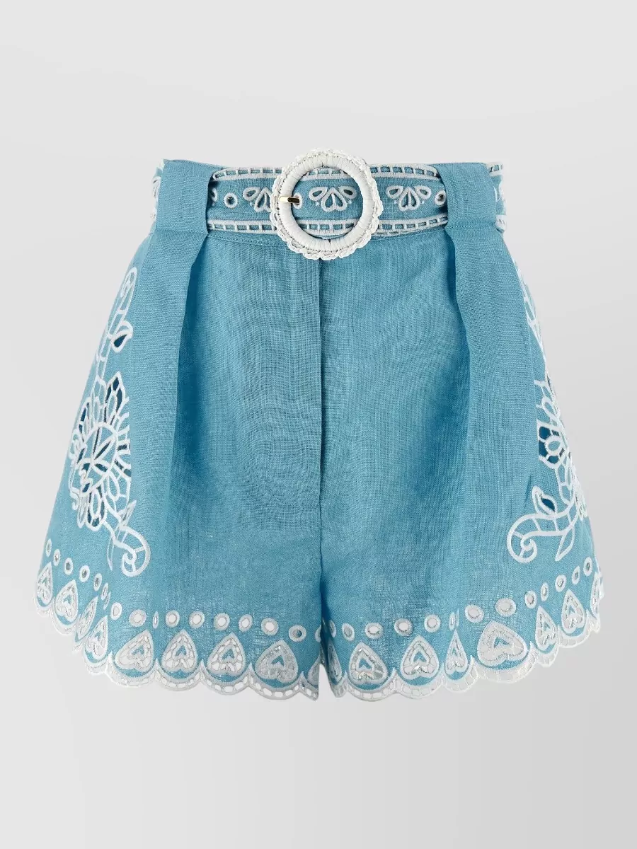 Farm Rio Linen embroidered straight-leg shorts